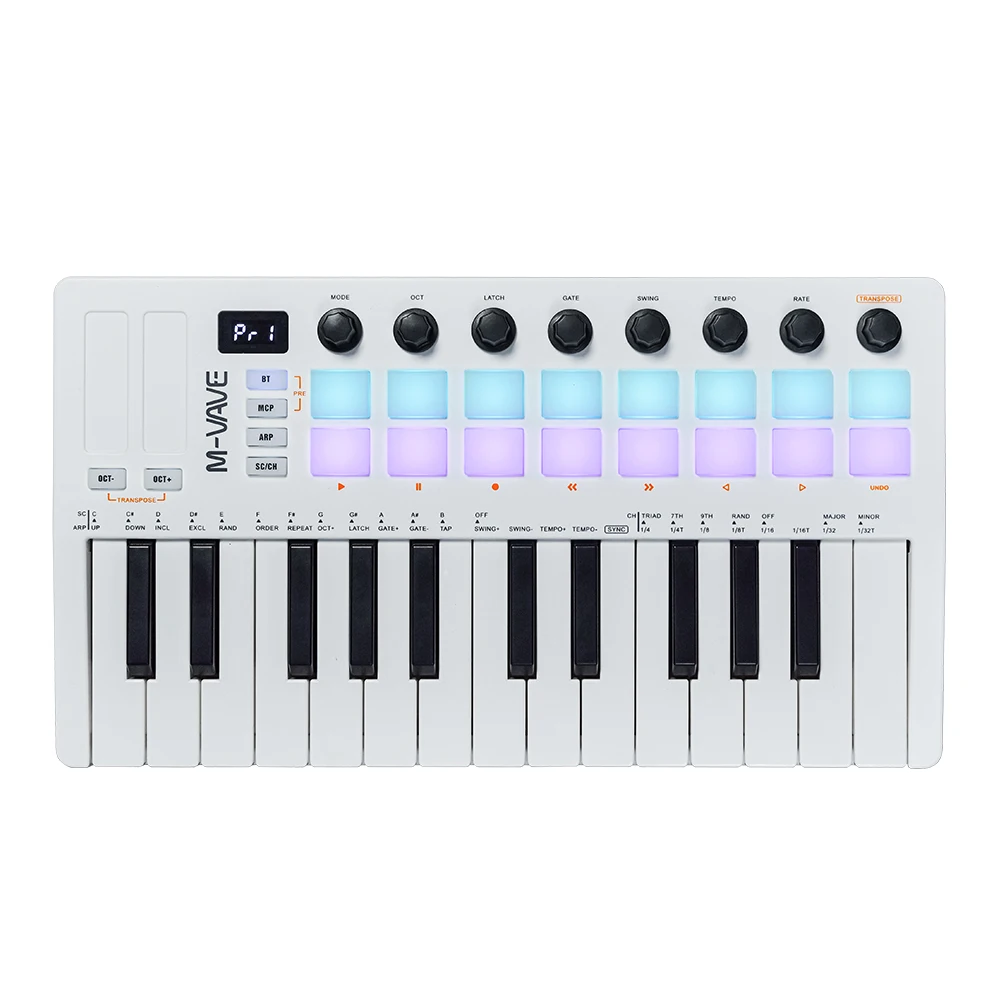 25 Key USB MIDI Keyboard Controller With 16 Backlit Drum Pads Wireless Semi Weighted Professional dynamic key M-VAVE