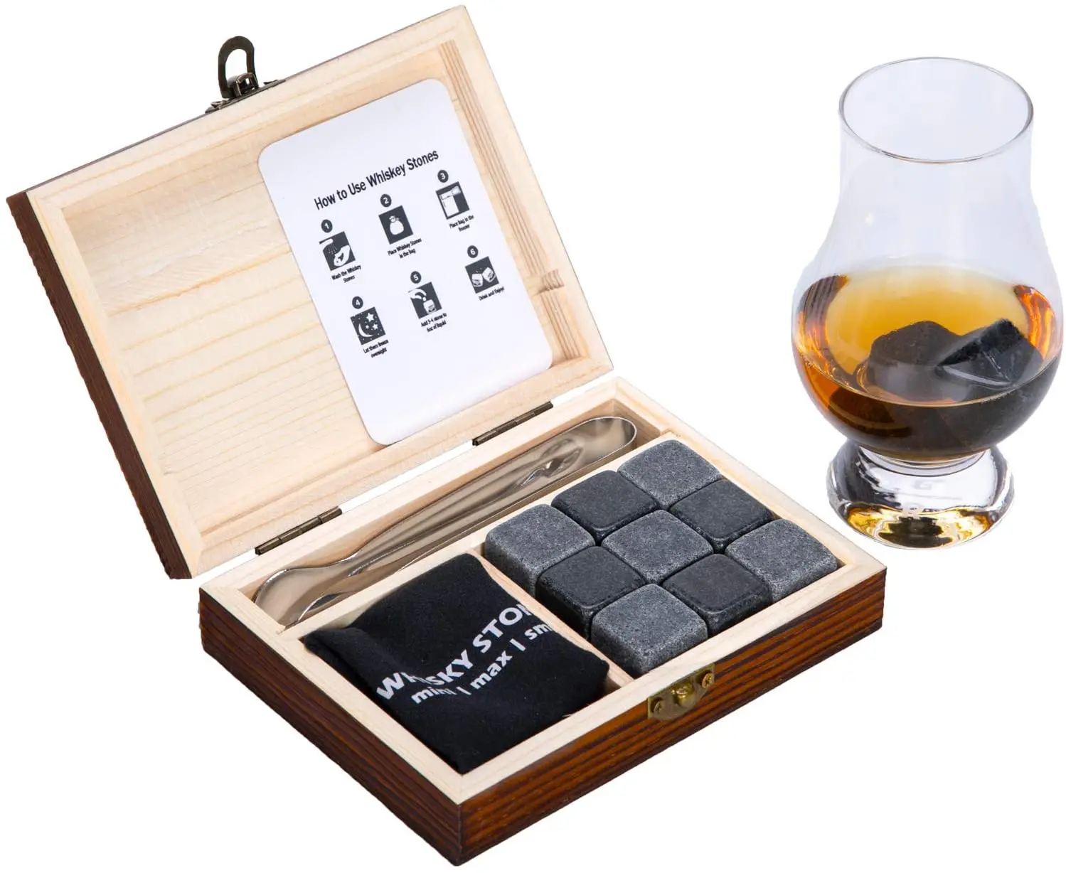 2021 new product custom Whiskey Stones Gift Set with Glasses from Iwin Stone with Color Wooden Box No Logo
