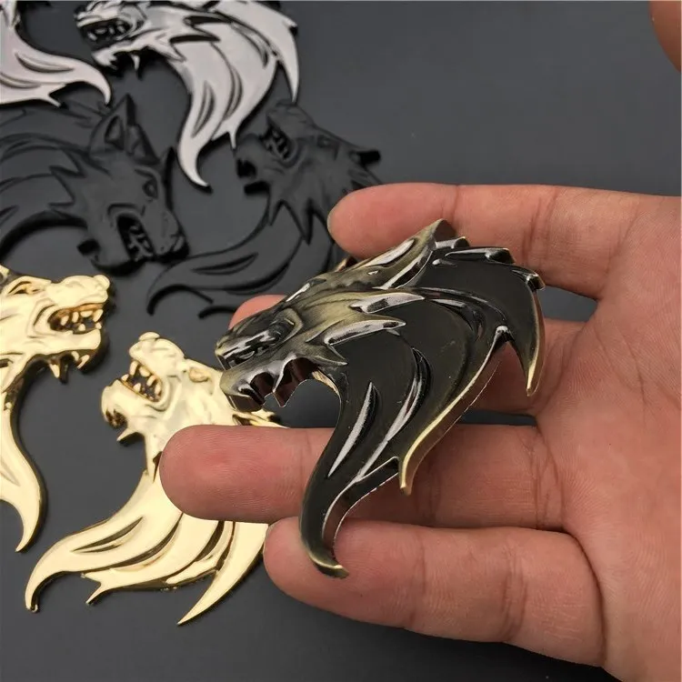 3D Stereoscopic Wolf Head Logo Beasty Body Logo Tail Sticker Decoration Car Styling PVC Metal Modification Chinese Net Label