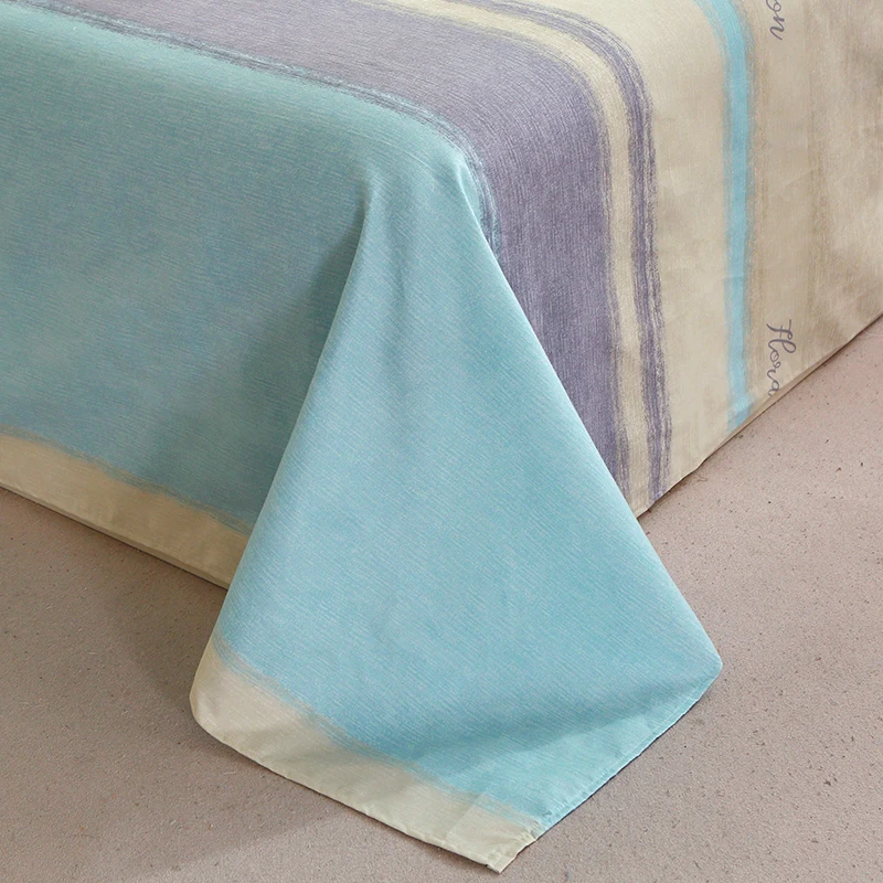 Factory High Quality Wholesale Custom Brushed 3 pcs Pink Blue Microfiber Printed Stripe Flat Sheet Bedsheet Set