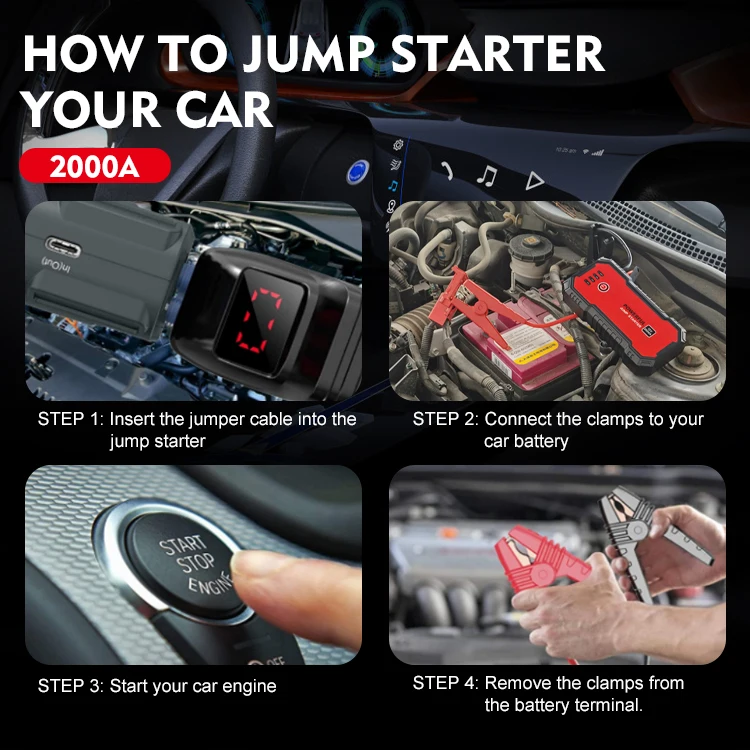 Лидер продаж Суперконденсатор 12 В многофункциональный автомобильный Jumpstarter 20000 мАч портативный стартер со светодиодным светом