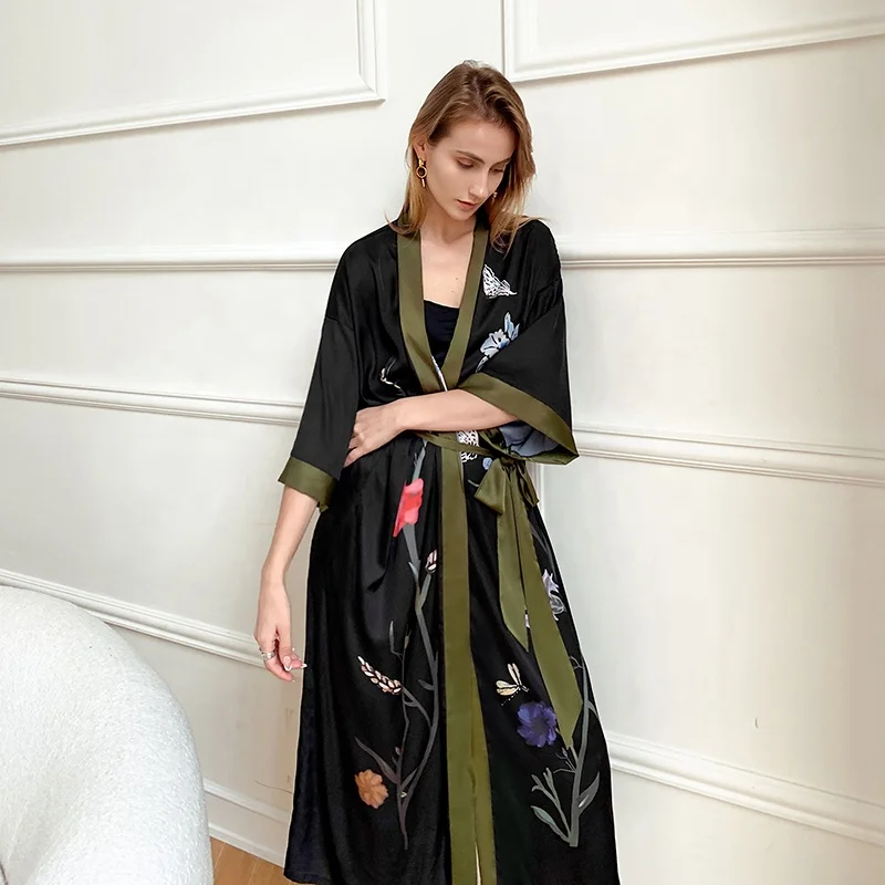 Wholesale long printed silk plus size robes women luxury