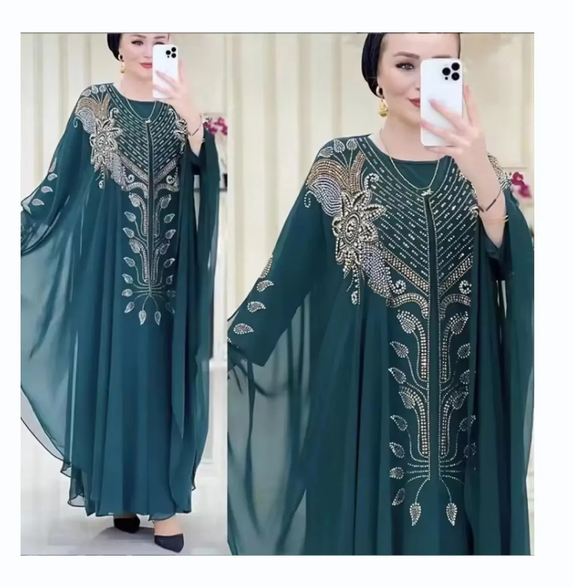 H  &  D  New Style African European And American Dresses Chiffon Hot Drilling Robes Middle East Muslim Clothes