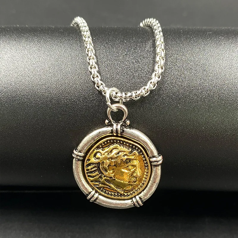 Alexander coin necklace symbol jewelry stainless steel pendant necklace birthday holiday gift