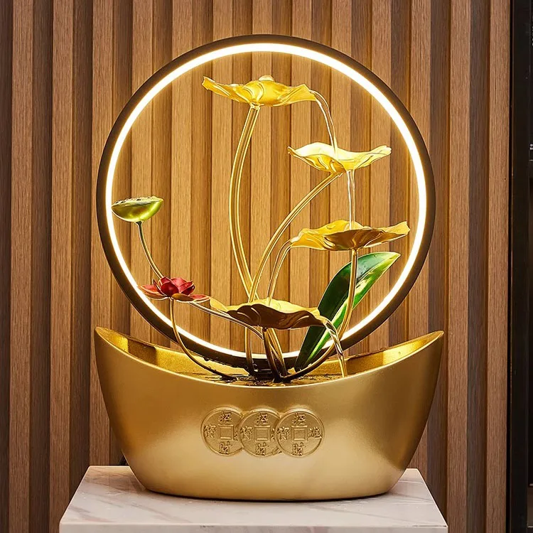 Modern Home Decor Hot Sale Mini Indoor LED Light Waterfall Fountain Desktop Metal Indoor Water Feature