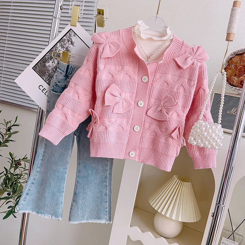 Boutique toddler girls 2023 Korean sweater fashion children little girls soft knitting cardigan sweater coats