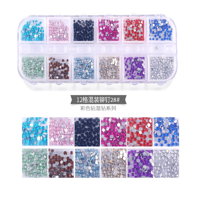 Nail Art Long Bar Box Metal Rivet Diamond Rhinestones Different Size Steel Ball Moon Marine Nail Art