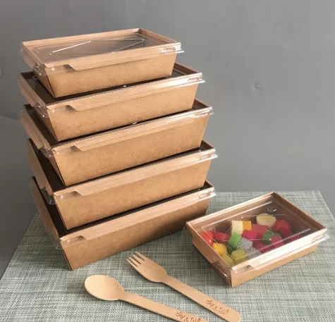 Custom Logo Printing Kraft Paper Box Food Grade Takeaway Packaging Box Disposable Lunch Salad Kraft Paper Box