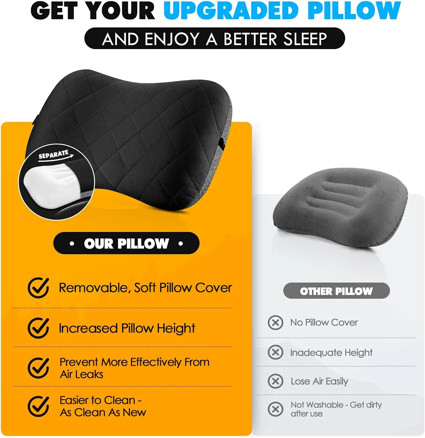 Inflatable Camping Pillow Ultralight Backpacking Camp Travel Pillow Compact Blow Up Sleeping Bag PillowAir Inflatable Pillow