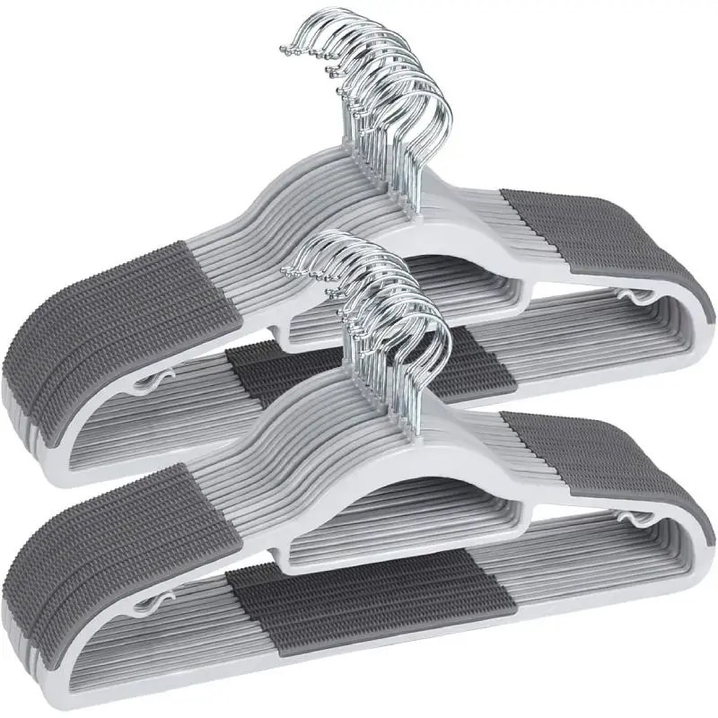 Hot Selling Plastic Clothes Hangers Space Saving Organizer Grey Hanger for Drying Clothes with Non-Slip Pads