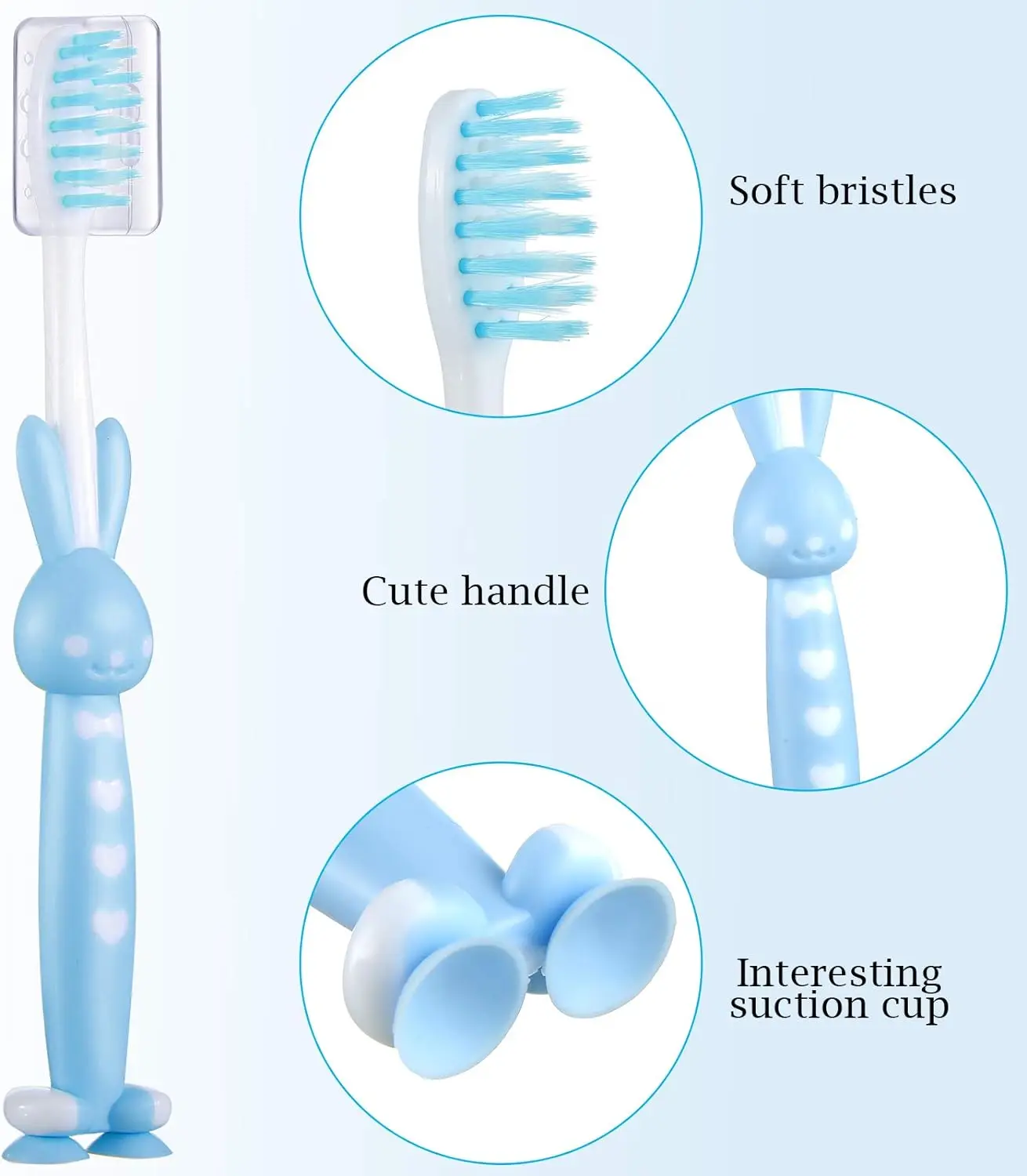 4 Pack Soft Bristles Kids Toothbrushes Rabbit Bear-Shaped Child Cartoon Toothbrush with Suction Cup Base