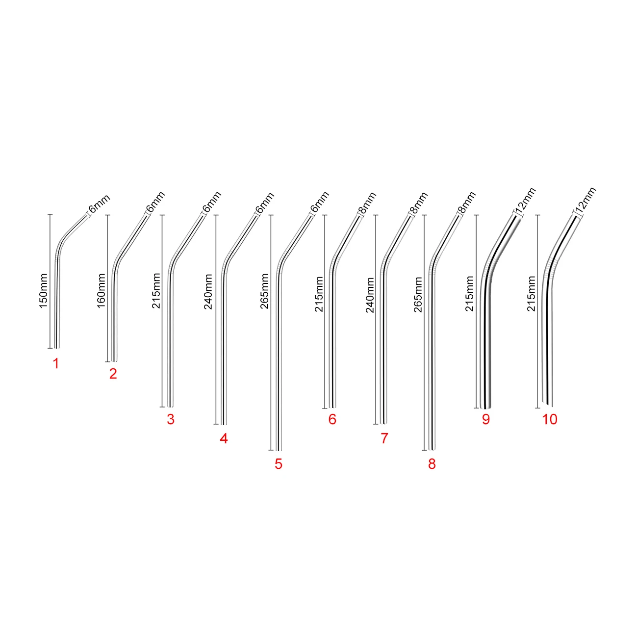 6mm 8mm 12mm Fashion Custom Reusable Gold Color Stainless Steel Straws