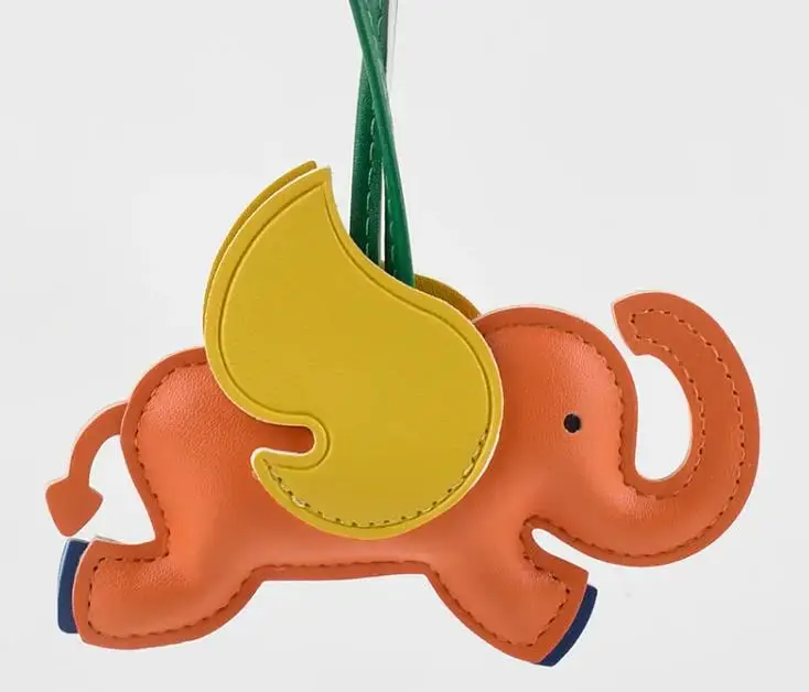 12 Colors Flying Wings Elephant Keychains Women PU Leather Hanger Pendant Decoration For Bag