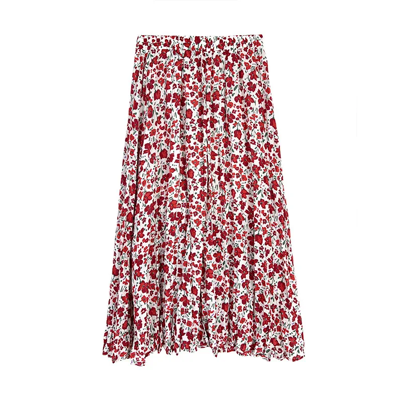 Wholesale Contrast Color Casual Formal Skirt Pattern Custom Design Pleated Floral Midi Skirt For Ladies
