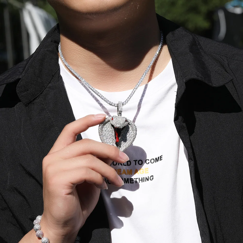 Zircon Iced Out Cobra Snake Pendant 18K Gold Plated Animal Charms Necklace Jewelry For Women Men