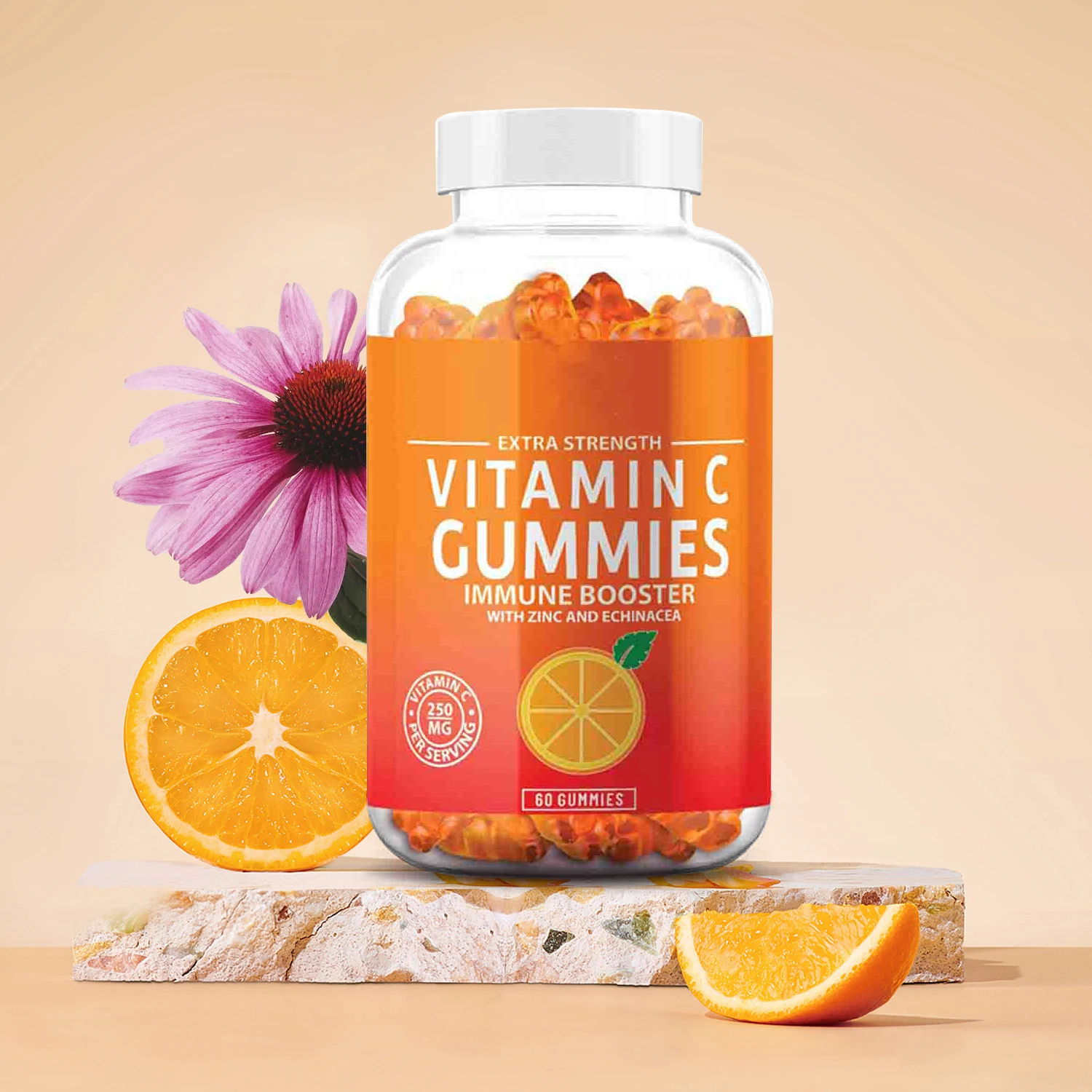 Private Label Immune Booster Promote Digestion Vitamin C Gummies with Zinc Pectin Echinacea Herbal Extracts