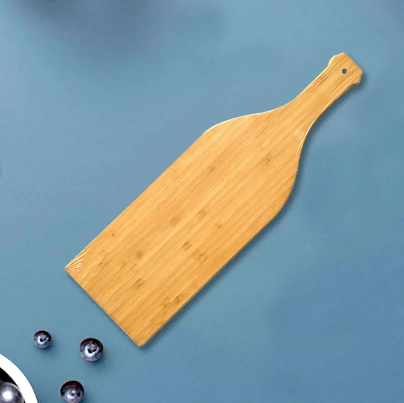 Wholesales Kitchen Personalized Custom Chopping Block Bamboo Serving Large Wine Bottle Shape Cutting Boards w/Handles