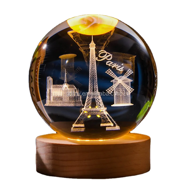Заводская цена, Парижская башня, светодиодные ночники, 3d лазерные резные хрустальные шаровые лампы