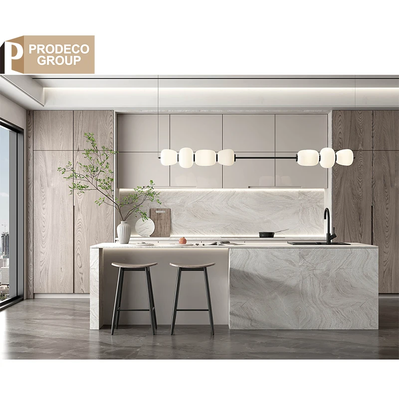 Prodeco Furniture Nigeria MDF High Gloss Lacquer Price Modern Kitchen Cabinet with Handles and Grey Black Doors for Project