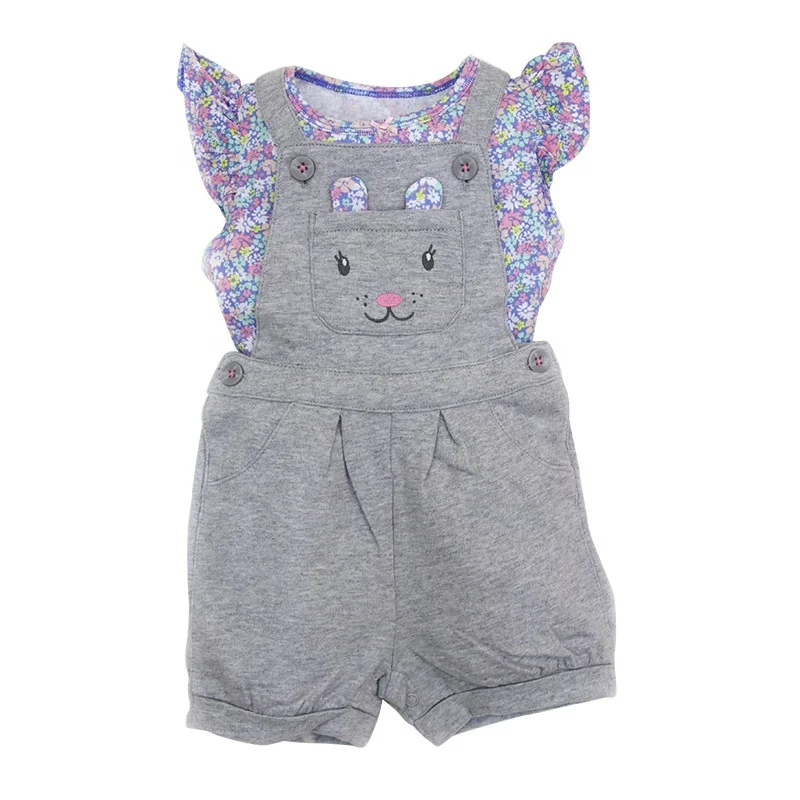 Fashion Design 2PCS Baby Romper Overalls Summer Cotton Jumpsuit Wholesale Baby Clothes With T Shirt Set