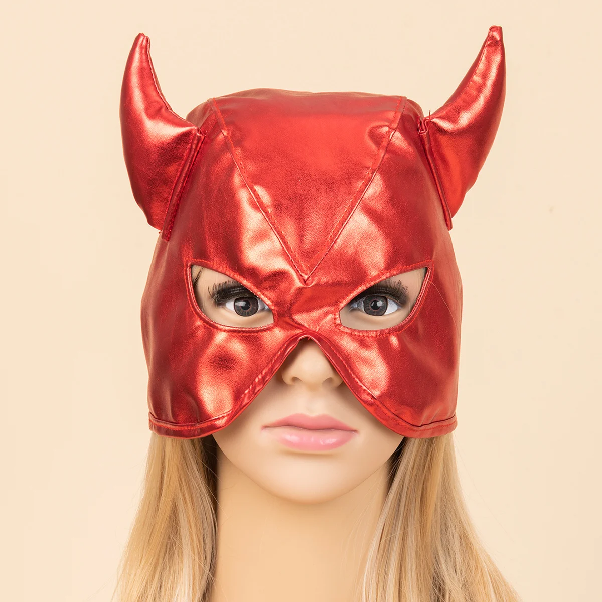 Manufacturer direct selling bound flirting fun bound toy Leather Blindfold stage performance red headgear