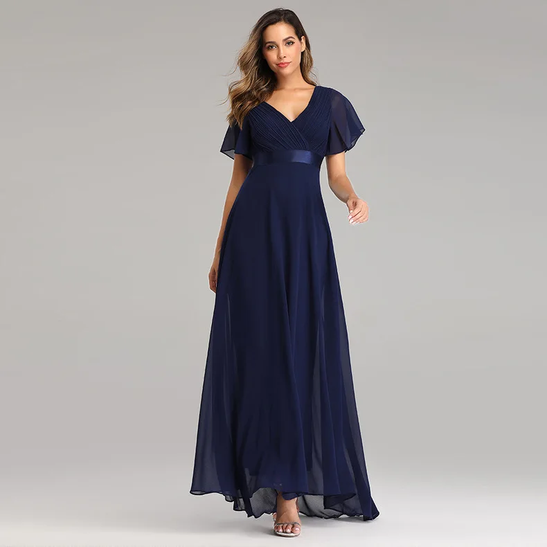 Wedding Dress Women Floor Length High Quality Royal Blue V-neck Sequin Plus Size Long Dresses