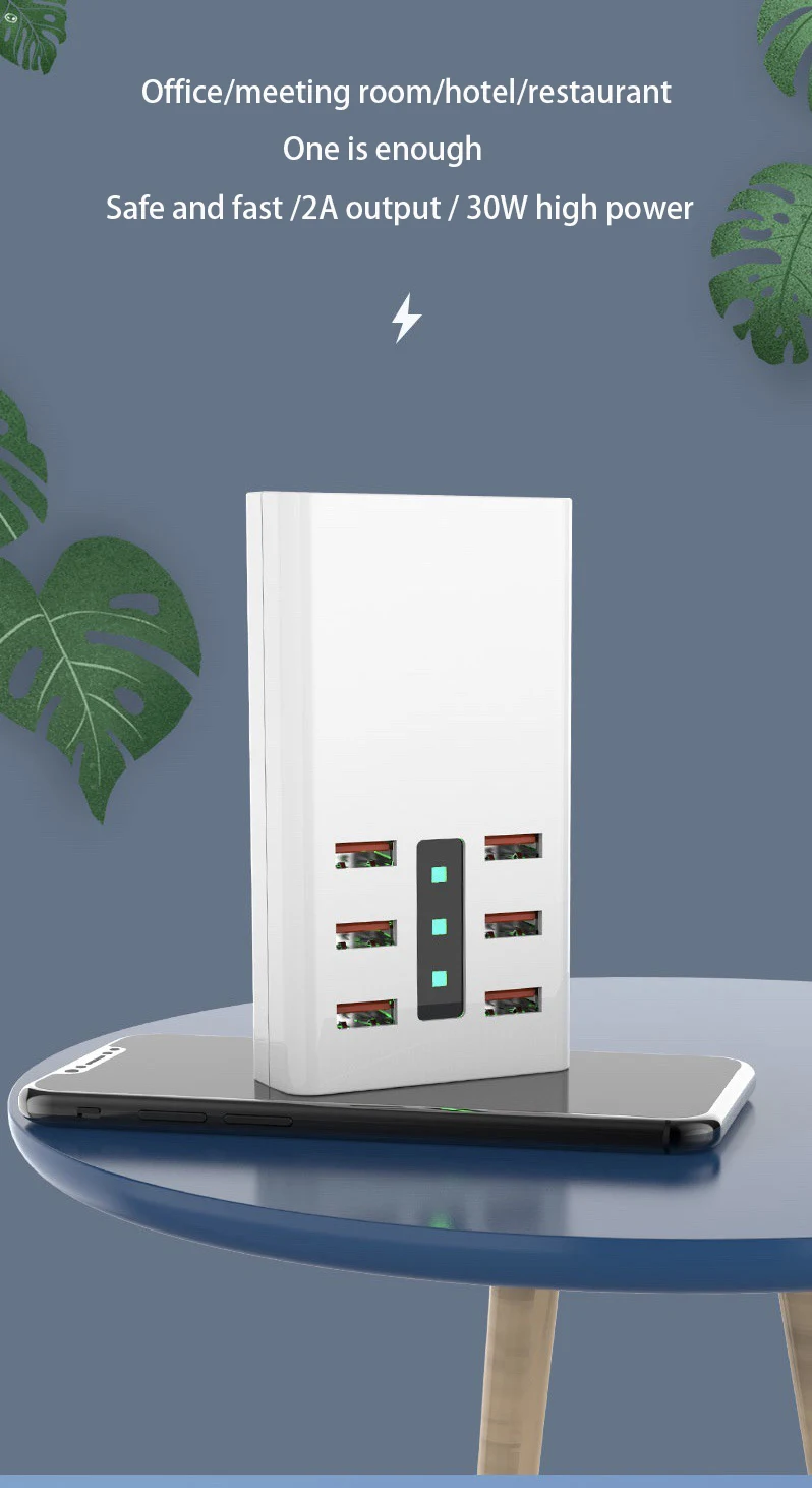 Office reception room multi-function 6 port 30W desktop multi-port Usb phone tablet computer charger For iphone
