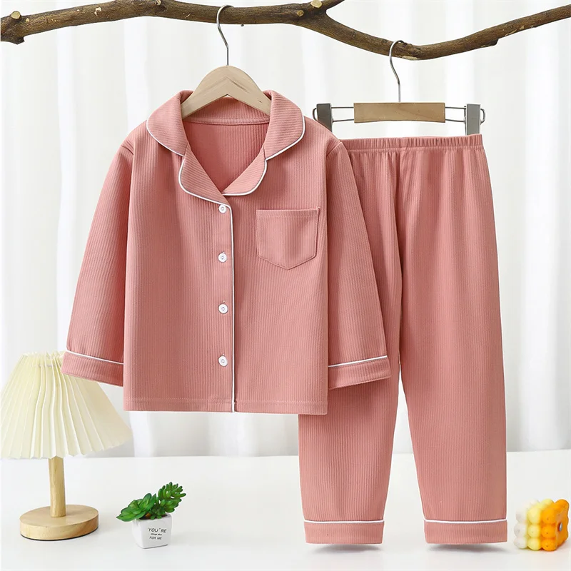 Ms-549 Kids Sleepwear Pajamas Set Wholesale Child  Pyjamas Winter Pocket Sold Color Pajama for Kids Girls Set 2024
