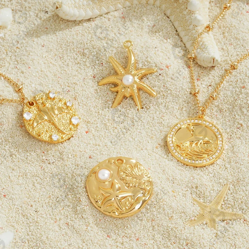 Gemnel custom 925 silver jewelry gold plated pave white cz star dolphin coin pendant necklace