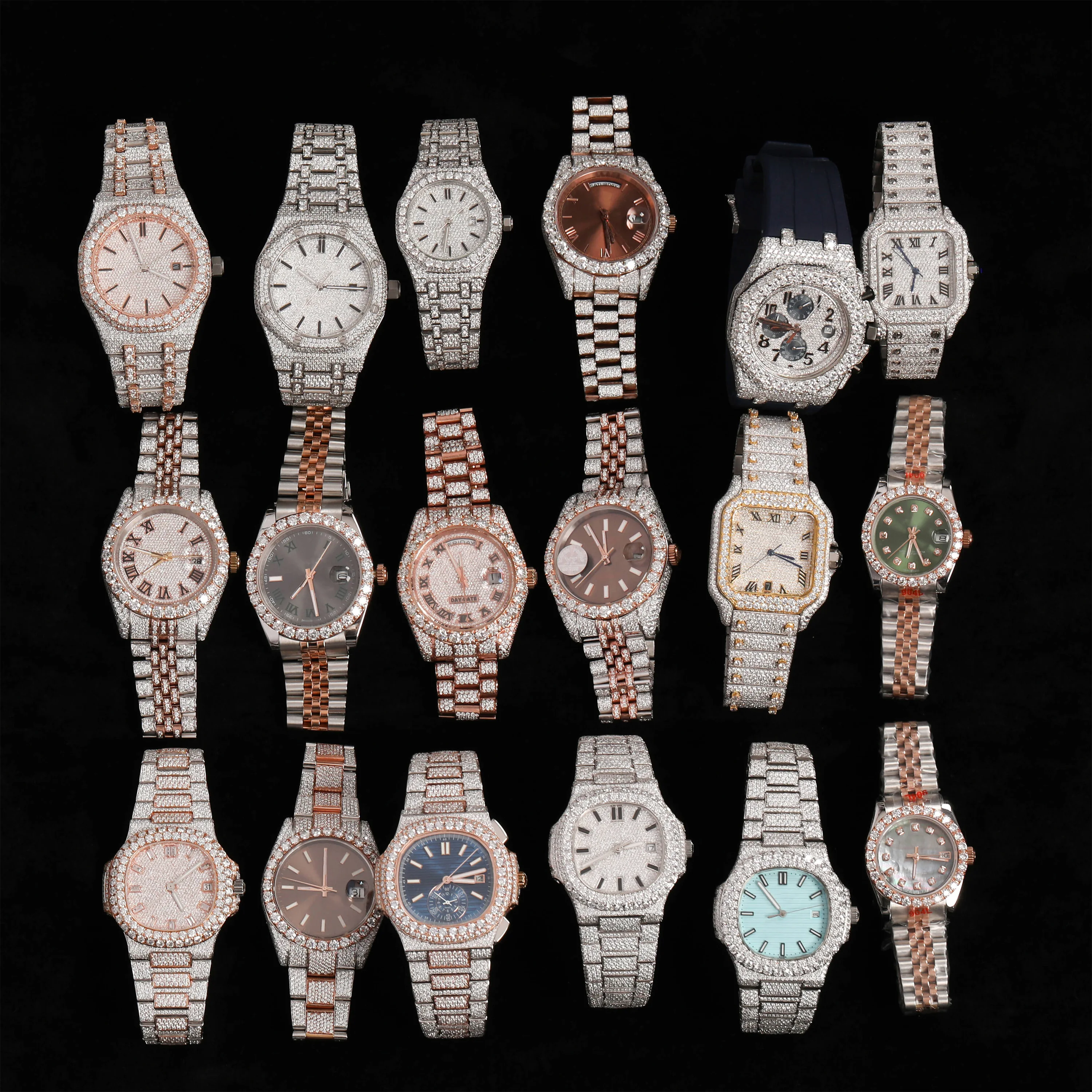 Multiple Customized Diamond Tested Iced Out Luxury VVS Moissanite Diamond Watch Unisex Hip Hop Full Iced Out Diamond Watch
