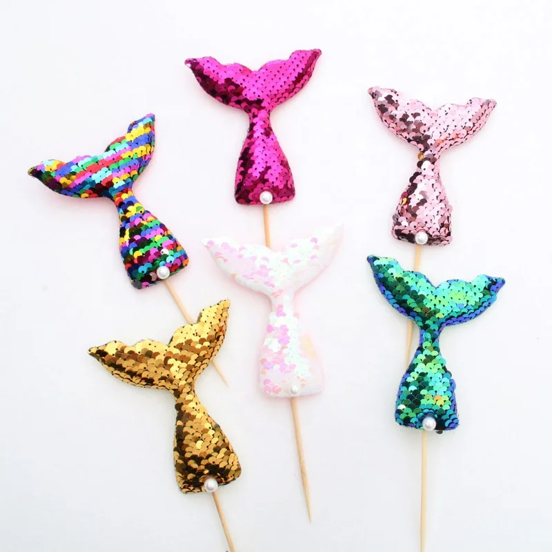 Birthday Party Supplies Sequins Decorating Set Glitter Cupcakes Mermaid Tail Wedding Cake Topper