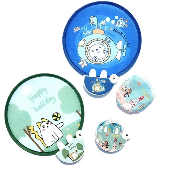 Safe Soft Materials Flying Disc Fans Set Nylon Folding Hand Fan Foldable Outdoor Flying Disc