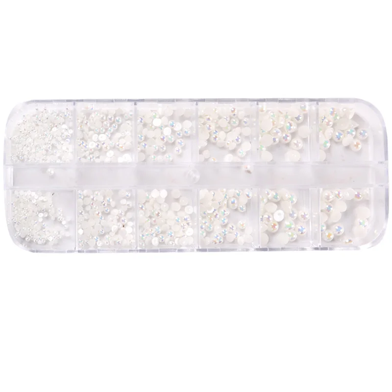 TSZS 2021 12 Grids 3D Half Round Imitation Pearls White Nail Art  Decorations Design DIY Jewelry Beads
