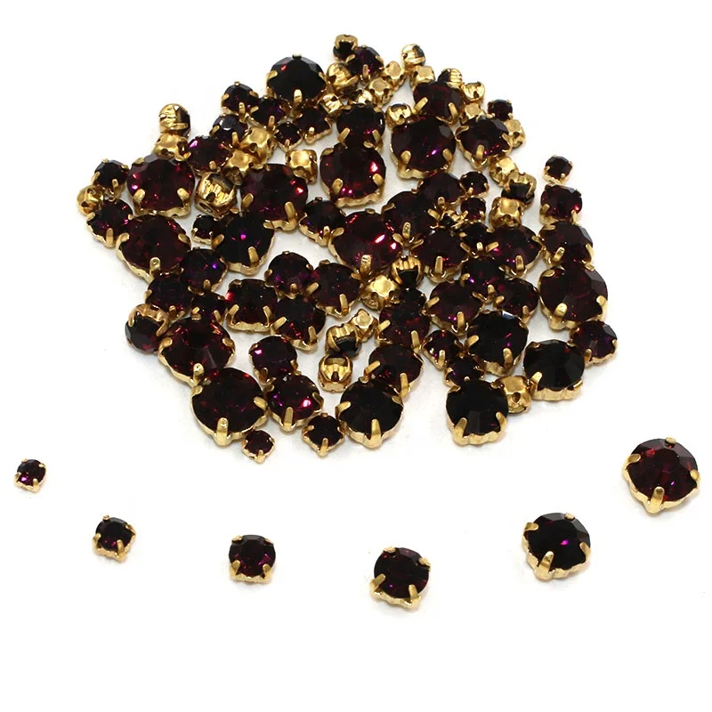 Multiple Size Colored Crystal Sew On Rhinestones With Golden claw