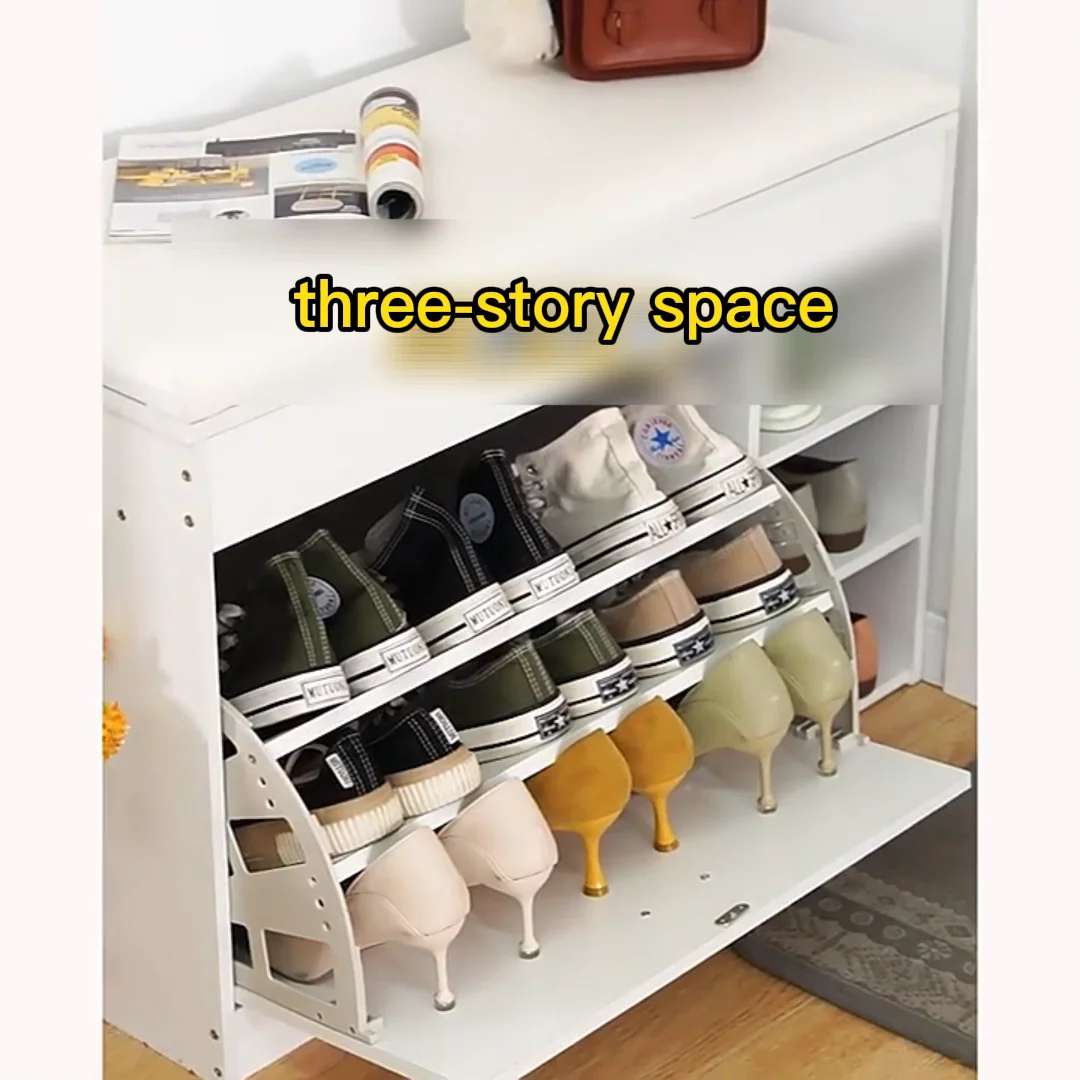 Modern Style 3-Flip-Drawers Wooden Shoe Rack Cabinet High Quality White Shoe Storage Bench for Living Room entry