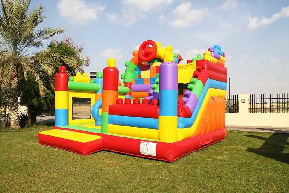 
Hot sale inflatable LEG-O block jump bouncer with slide combo game for kids 