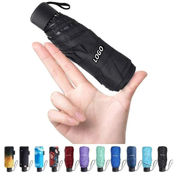 paraguas para la lluvia Cheap Custom 5 Fold umbrella Mini Uv Lightweight Pocket Small Black Umbrella With logo