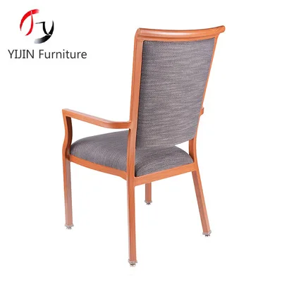 stackable modern aluminum wood look grain banquet armrest dining chair