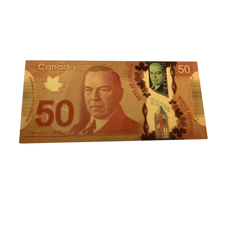 Коллекционный подарок прочная канадская валюта Cad 50 Золотая Серебряная фольга пластиковая банкнота водонепроницаемая для денег