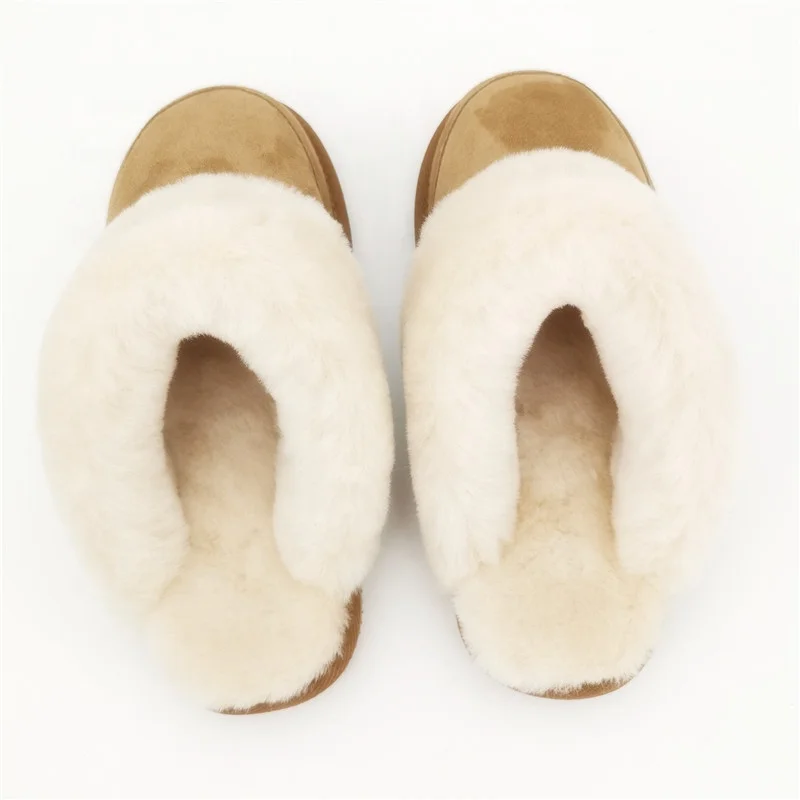 HQS-WS009 Customized classic leather slippers premium quality winter genuine sheepskin slippers for women