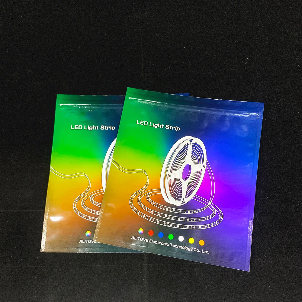 Anti-Static Led Lighting Printing Plastic Bag Digital Products Stand Up Pouch Led Strip Three-Sided Sealing Aluminum Foil Bag