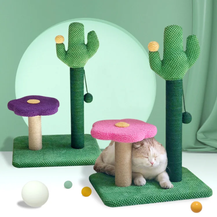 2021 New Cat Wood Scratching Post Cactus Cat Tree Cat Climbing Frame Toys