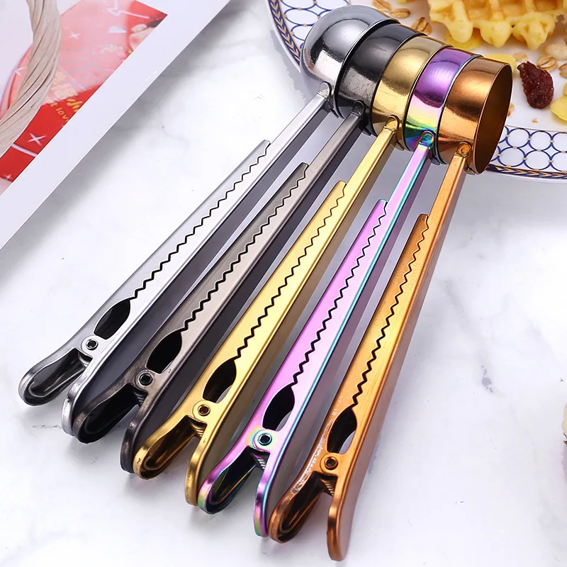 High Quality  Kitchen Tools Stainless Steel Coffee Scoop Clip Coffee Measuring Spoon With Clip