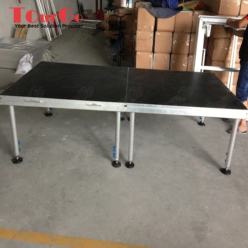 TourGo Portable Retractable Stage Platform Quick and Easy Set up Plywood Four Legs Stage