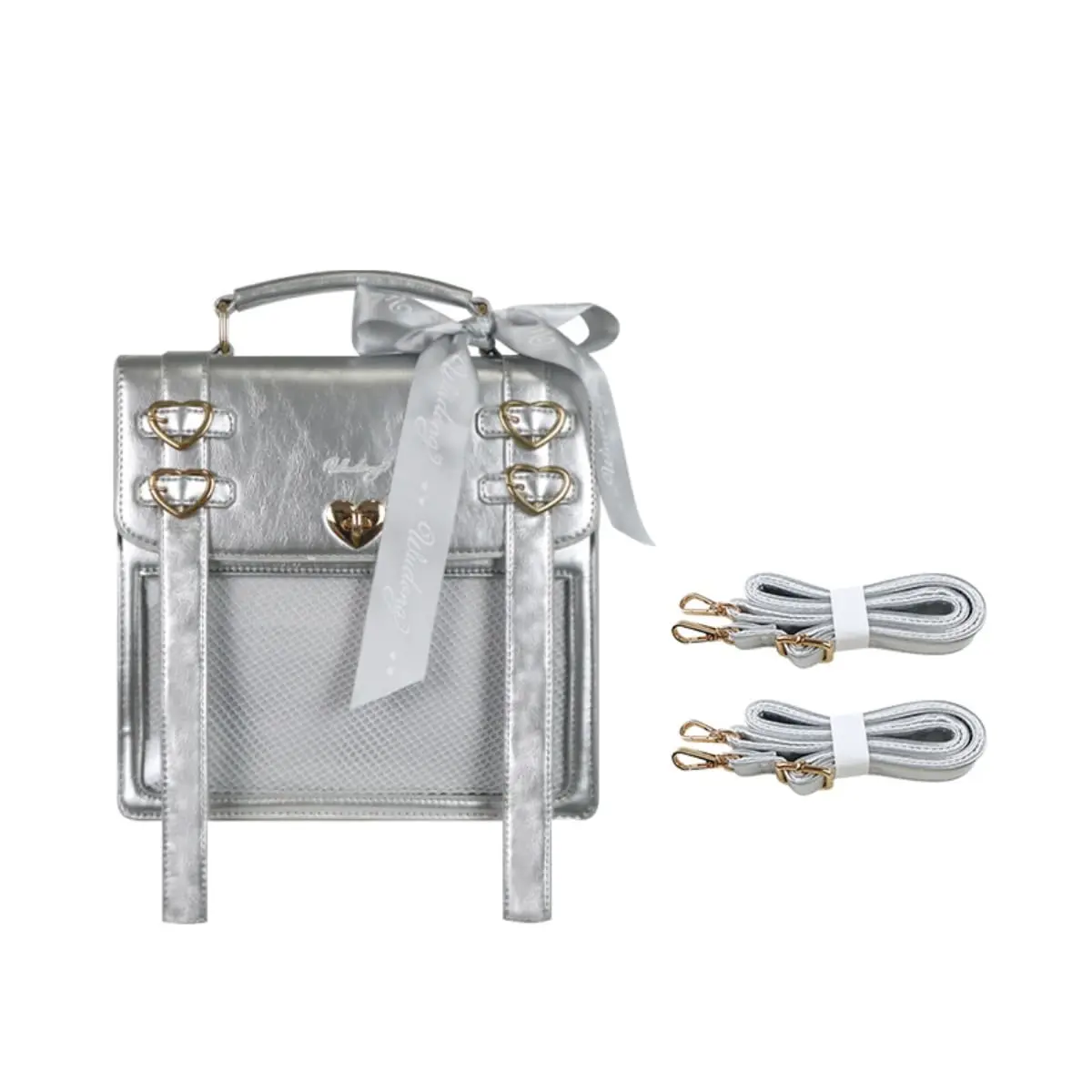 Ita Bag PU Single Shoulder Crossbody Backpack with Insert Ribbon Square Handbag and Purse Letter Pattern Display and Pins