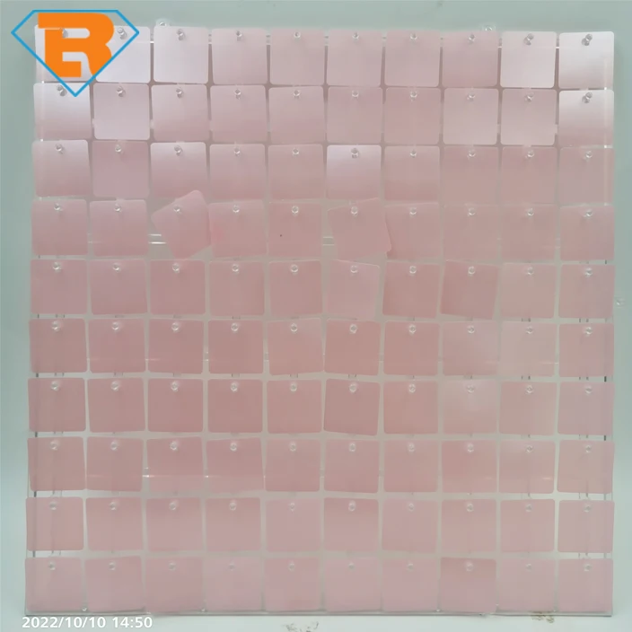 Roche Baby Pink 4D Sequence Clear Grid Transparent Back Shimmer Wall Panels Decoration For Birthday Wedding Background