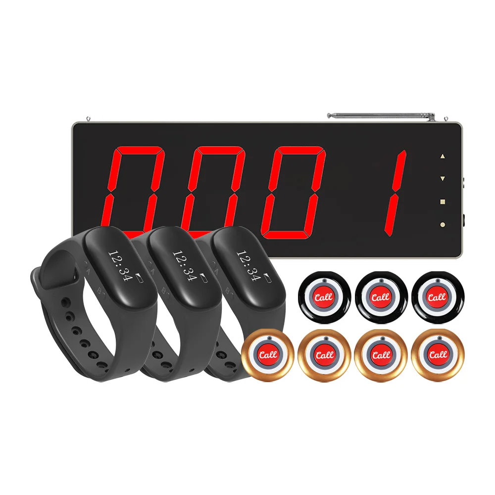 Wireless Restaurant Guest Table Call Button Paging Waiter Pager Receiver Wrist Watch Service Calling System with Screen for Cafe