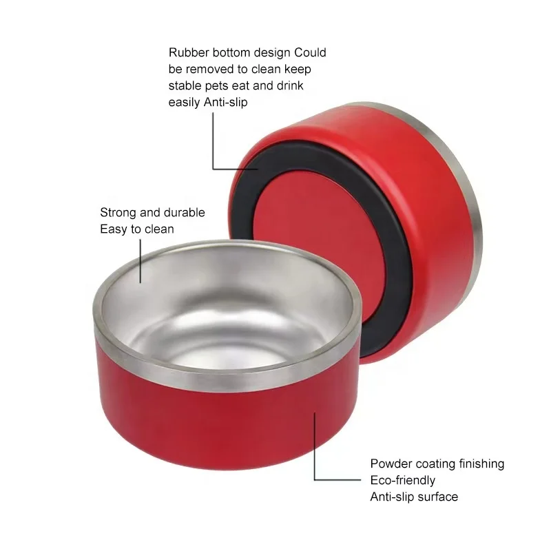 ZP in stock wholesale Double wall 304 Stainless steel Non Slip Thermos Pet Food bowl