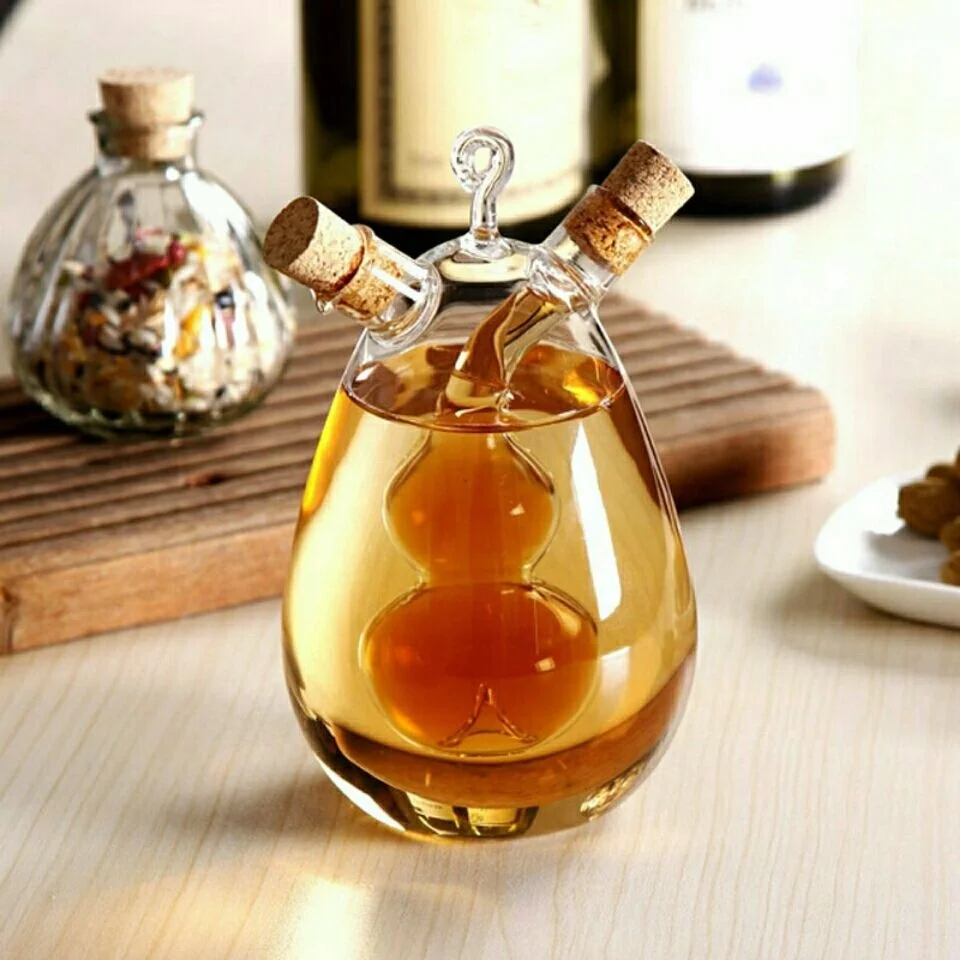 2 In 1 Hand made Borosilicate Glass Olive Oil Jug Vinegar And Oil Dispenser Bottle For Kitchen