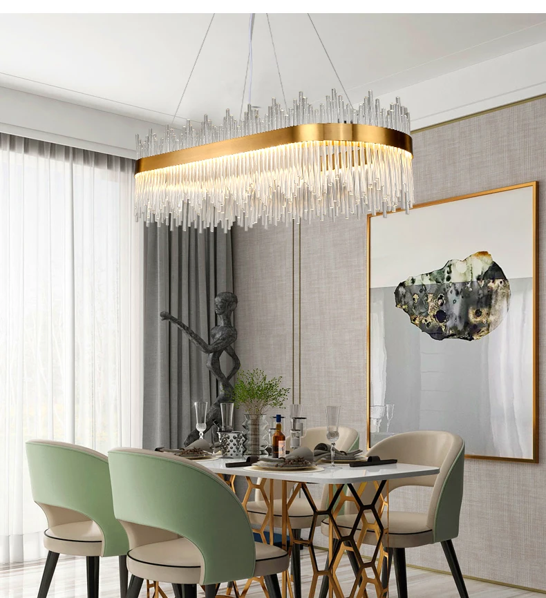 
Modern Style LED Glass Rod Hanging Light Gold Chandelier Crystal for Dining Table 